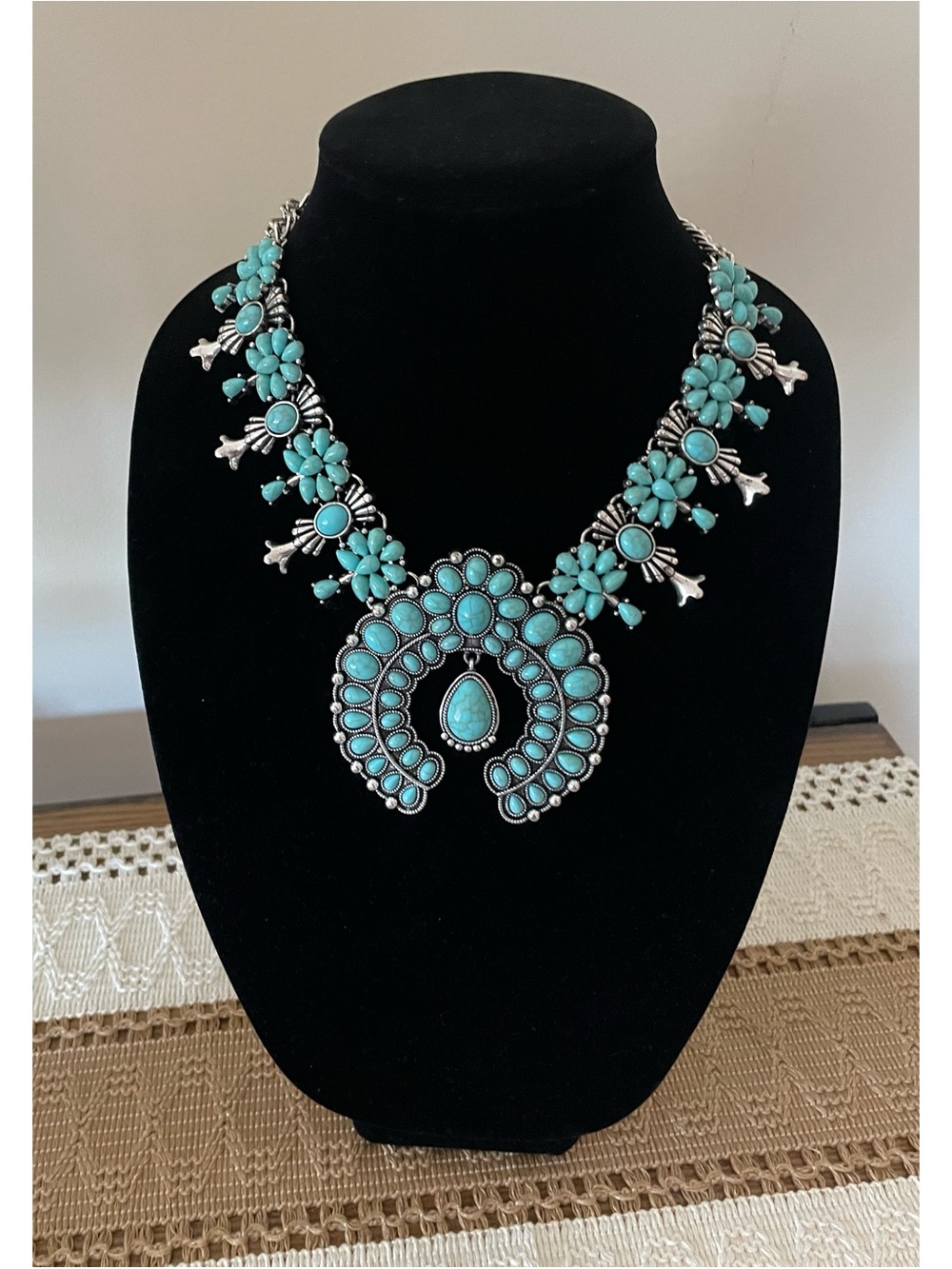 Turquoise Statement Squash Blossom Necklace